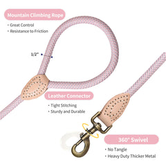 Mile High Life dog rope leash 4 ft pink reflective line enhances nighttime visibility