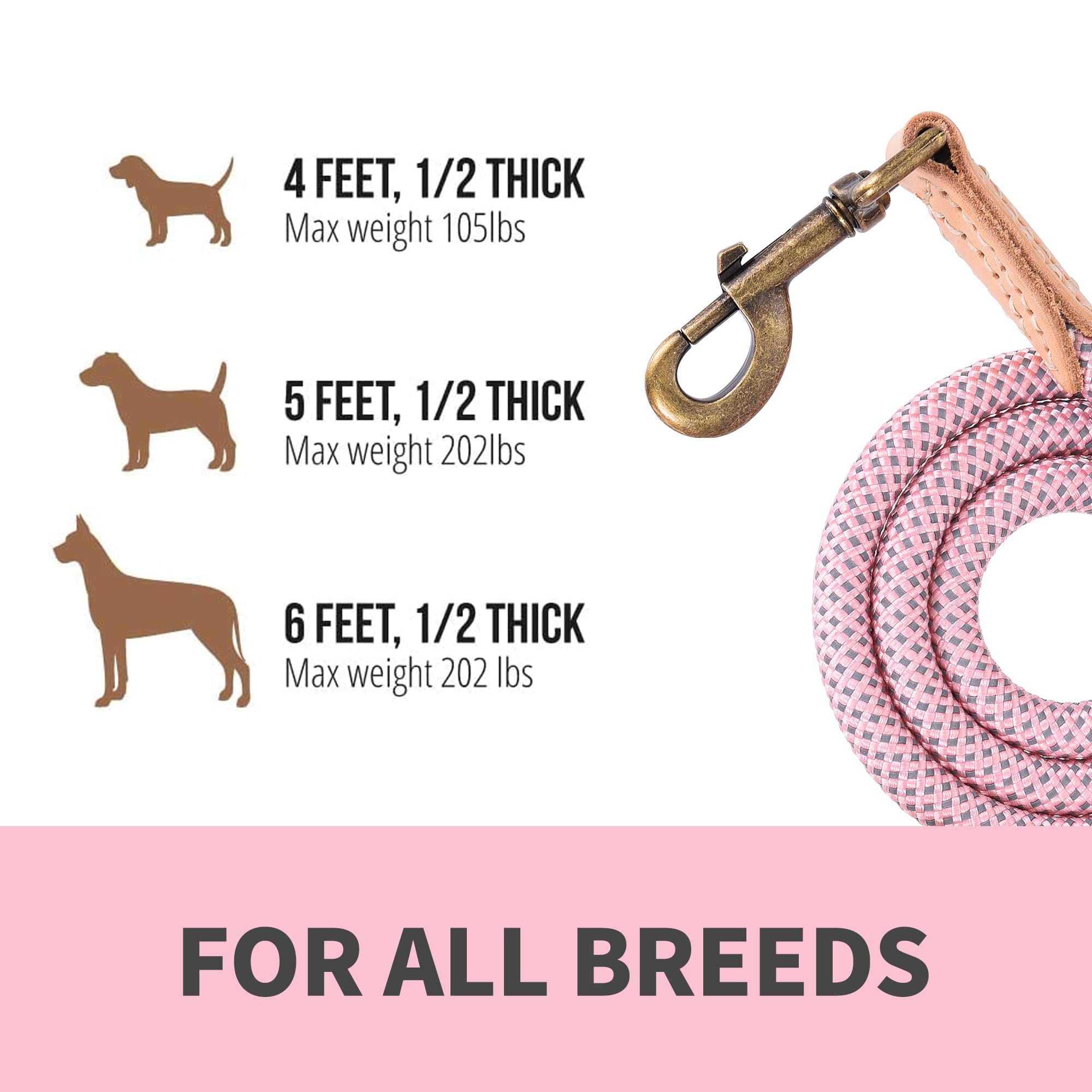 Mile High Life dog rope leash 4 ft pink ideal for urban walks and training