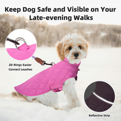 Mile High Life dog warm coat pink reflective stripe enhances night visibility.
