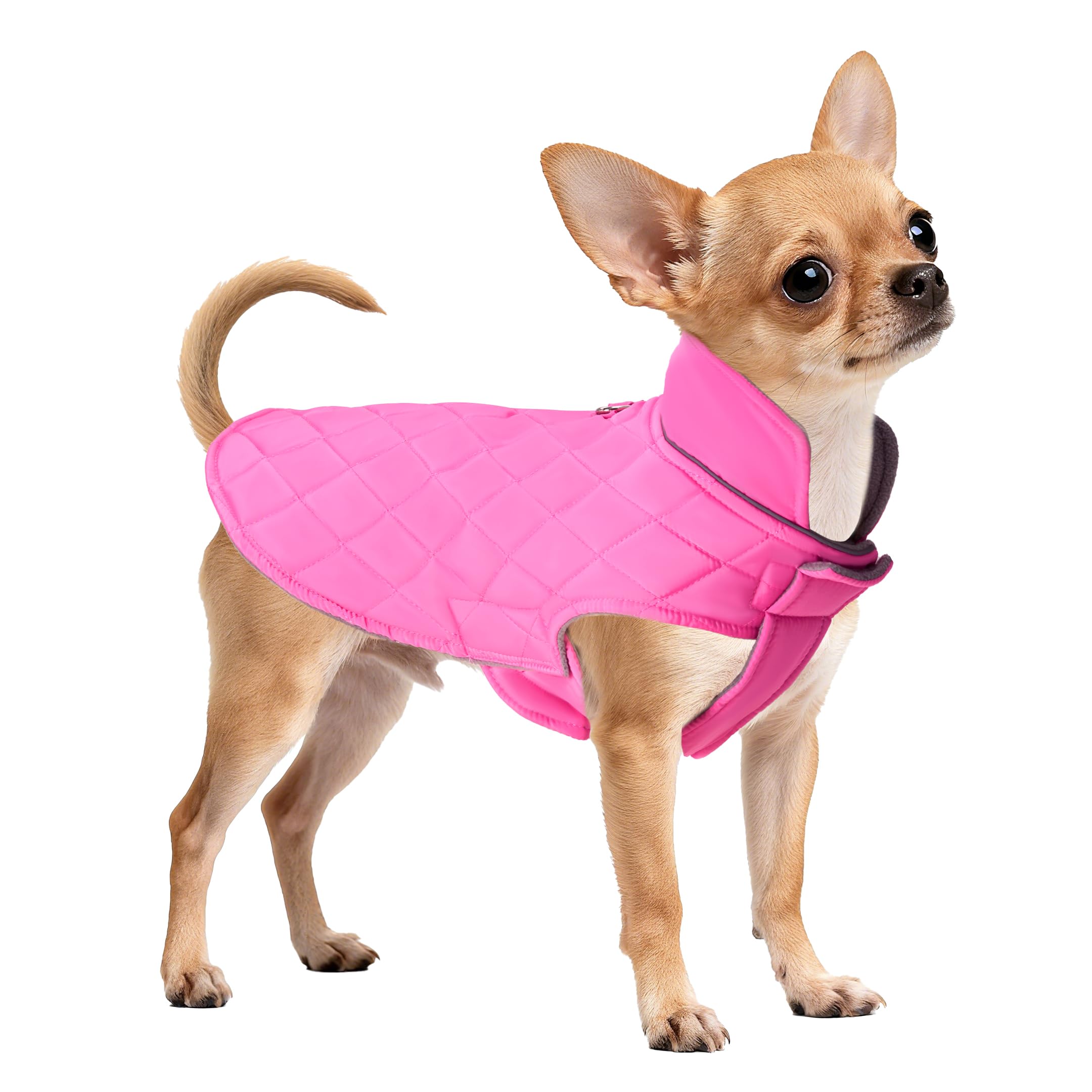 Mile High Life dog warm coat pink size chart reference helps achieve perfect fit.