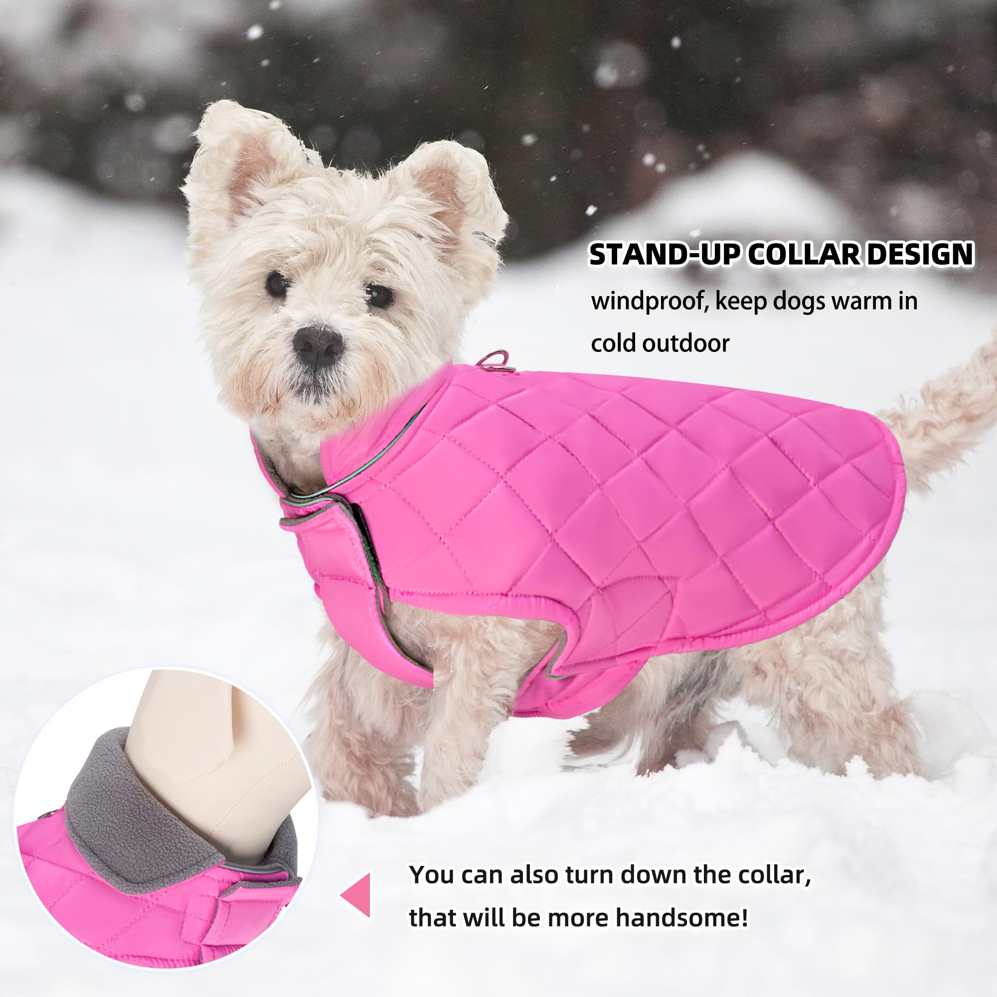 Mile High Life dog warm coat pink Velcro closure enables quick secure fit.