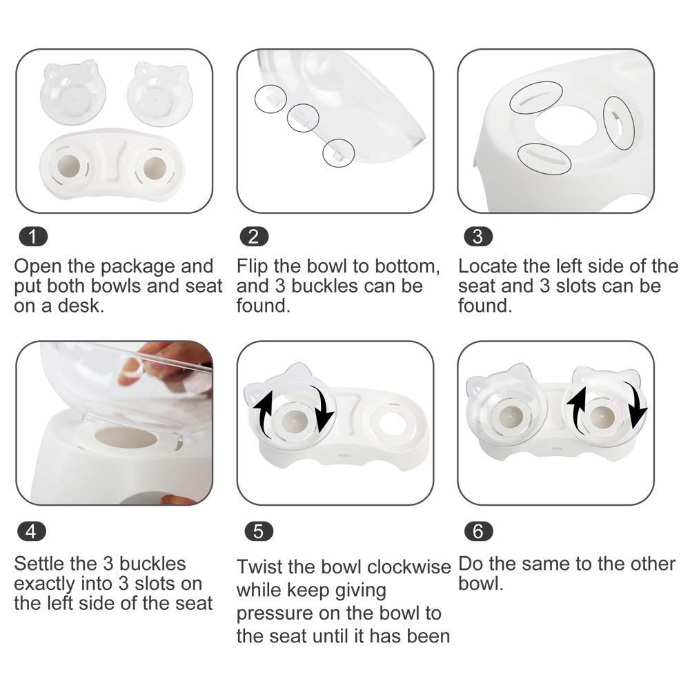 MILIFUN cat bowls compact dual-dishes tilted for easy reach.