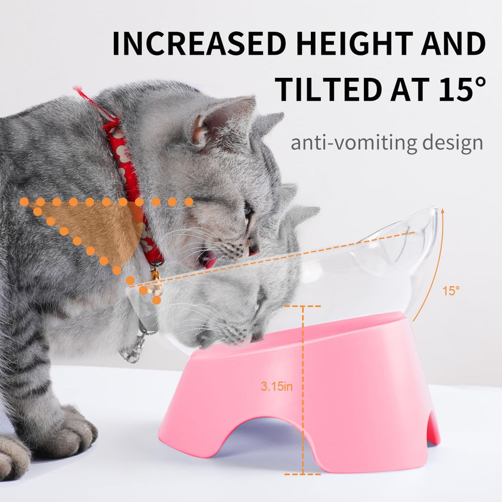 MILIFUN tilted cat bowl demonstrates a 10-degree tilt to ease swallowing.