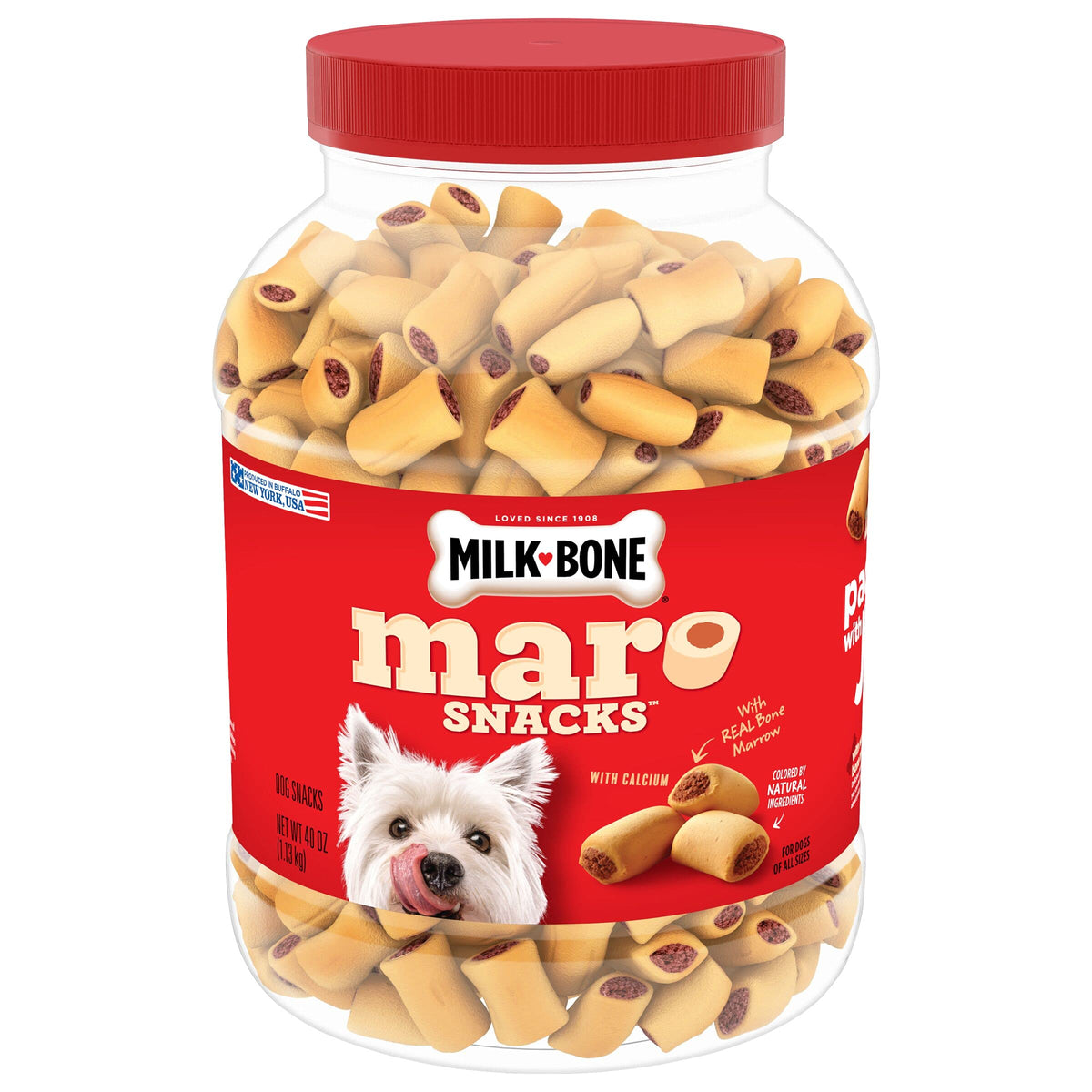 Milk-Bone MaroSnacks beef packaging with two canisters for versatile rewards