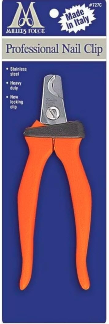 Millers Forge nail clipper with orange handle closeup showcases sharp blades for easy trimming