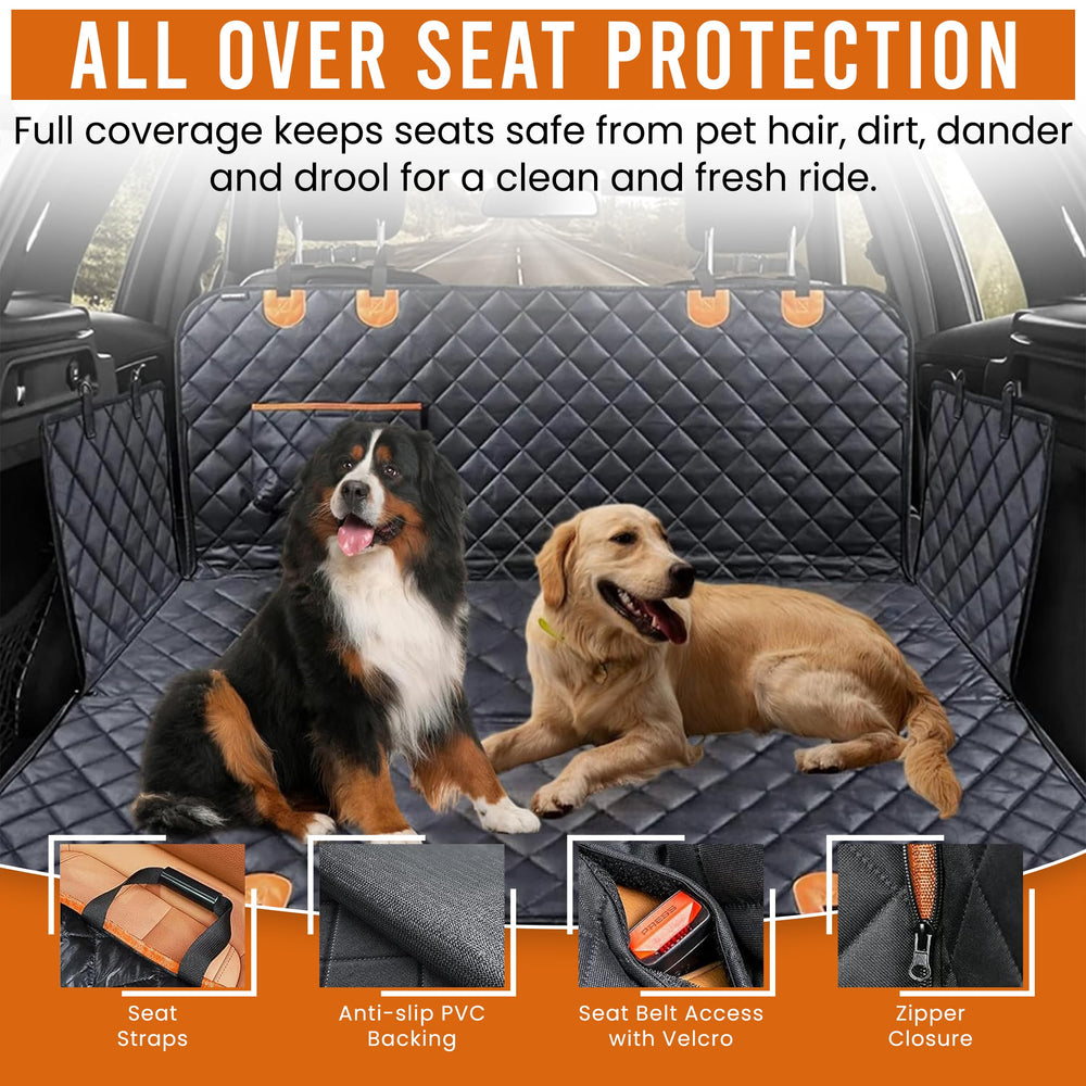 Millies Pet Care dog seat cover side flap protects door panels during adventures.