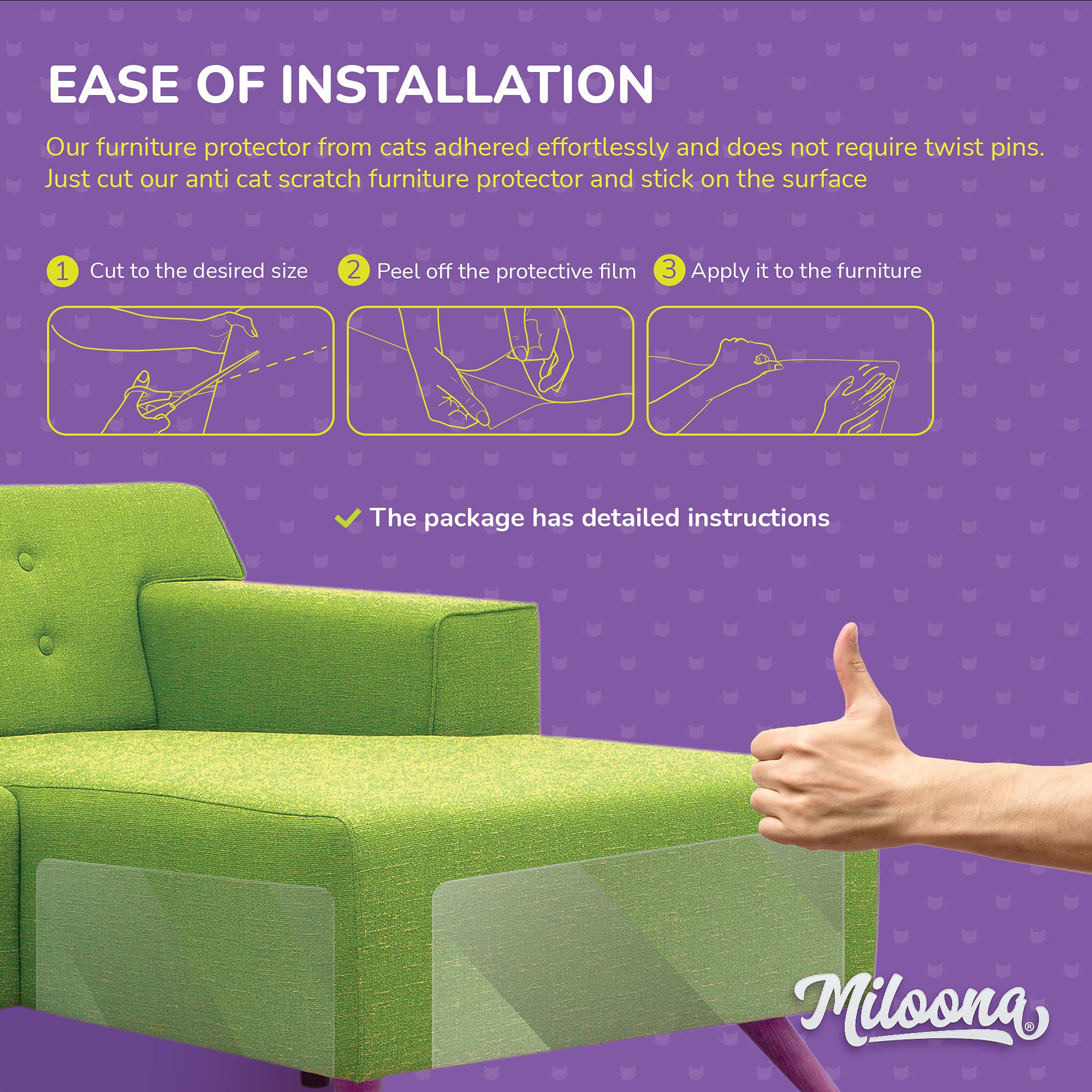 Miloona easy-installation cut-and-stick demo on furniture.