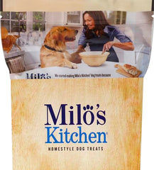 Milo's Kitchen Simply Chicken Jerky real chicken strip close-up for protein-forward treat.