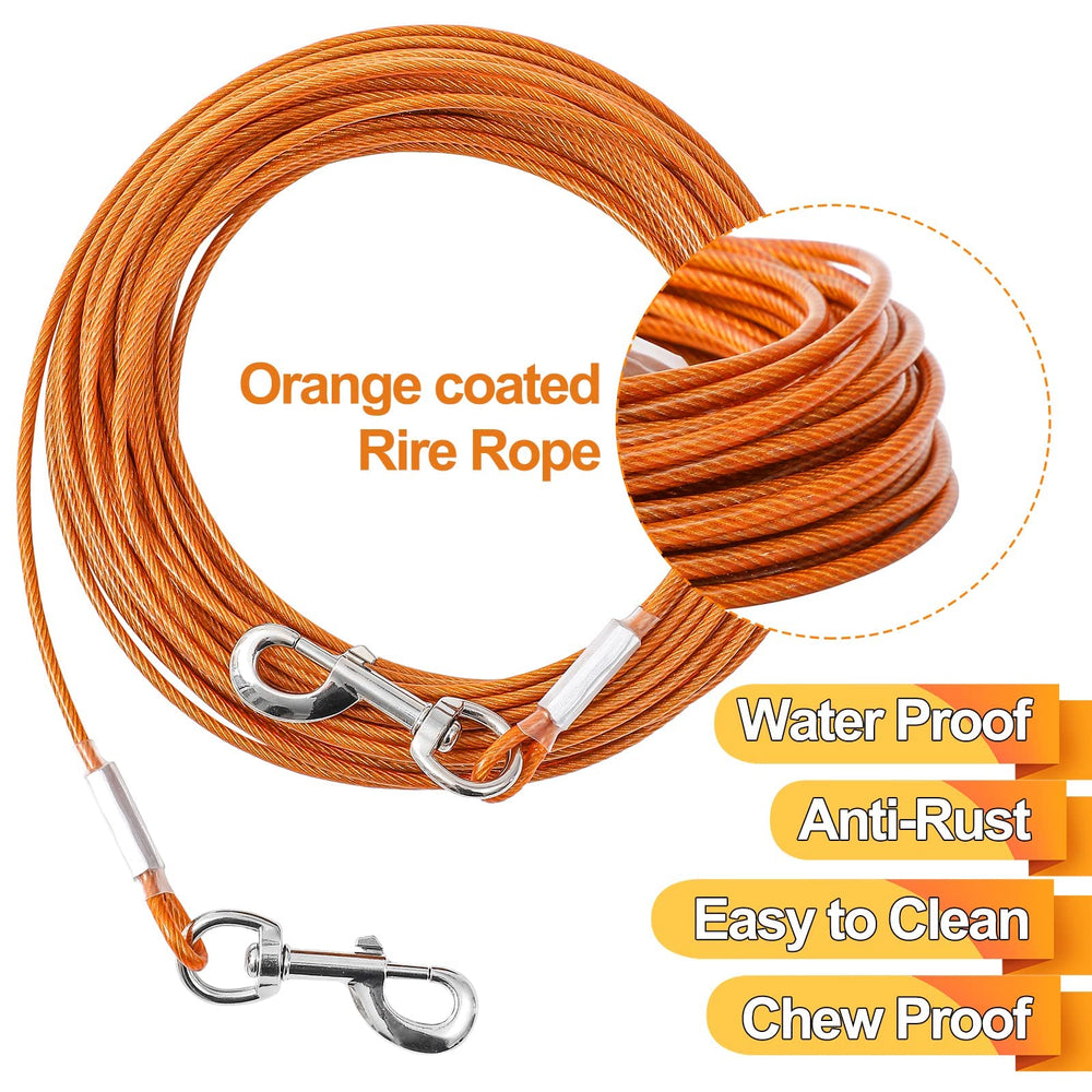 Mi Metty dog tie out cable wrap-around-post setup for hands-free control.