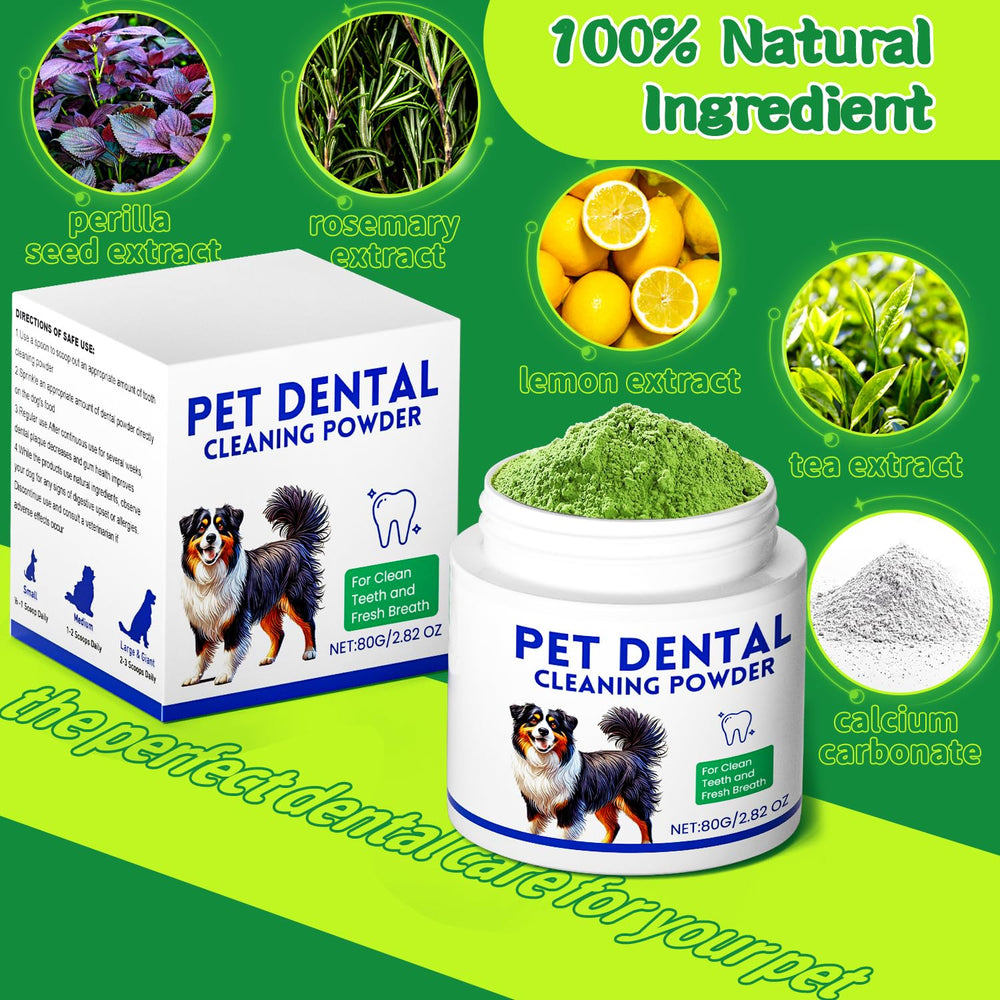 Mimo Style meat-flavored dog dental powder tub appeals to dogs during meals.