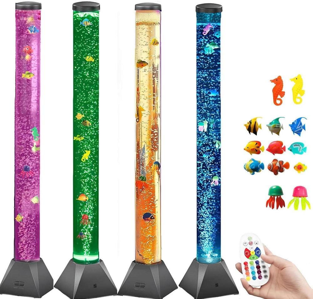 Mindiverse sensory bubble tube floor lamp glows with color-changing LEDs for calm ambiance.