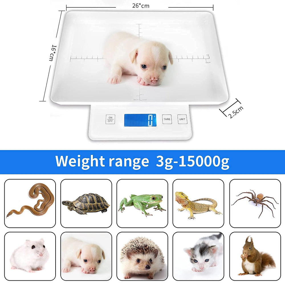 MINDPET-MED digital pet scale tray-with-scale-lines aids accurate length and weight checks.