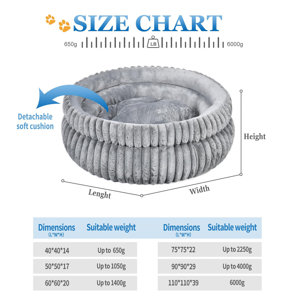 MINGT dual-layer donut cat bed in grey close-up highlights ultra-soft plush for cozy lounging.