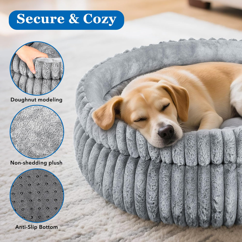 MINGT grey donut bed in washing scenario, machine washable for easy cleaning.