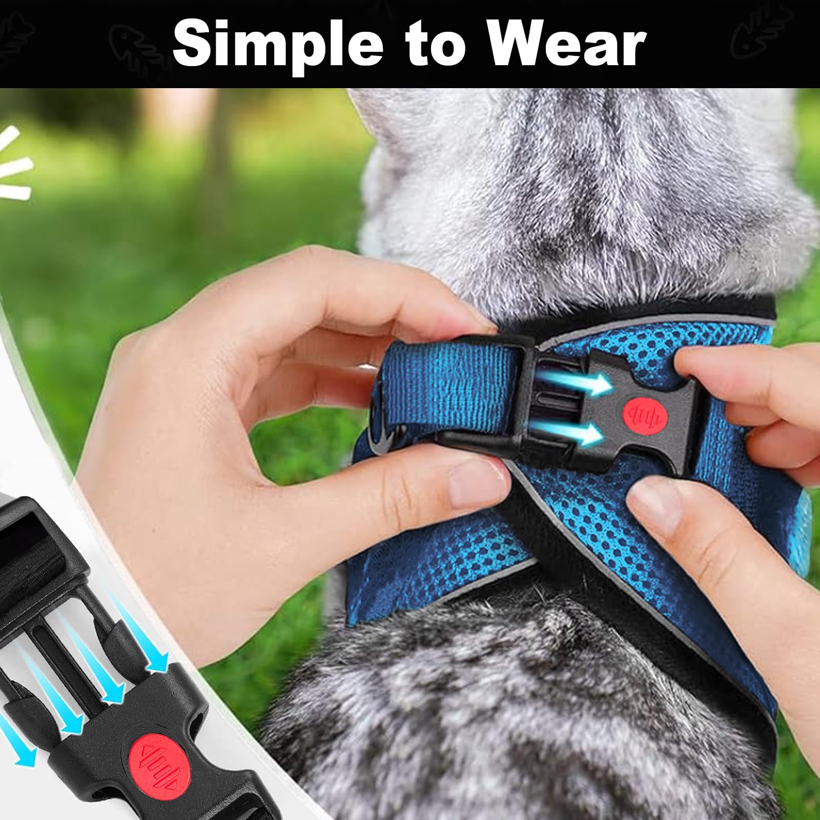 MingXpets adjustable girth sliders demonstrate customizable fit for different cat sizes.