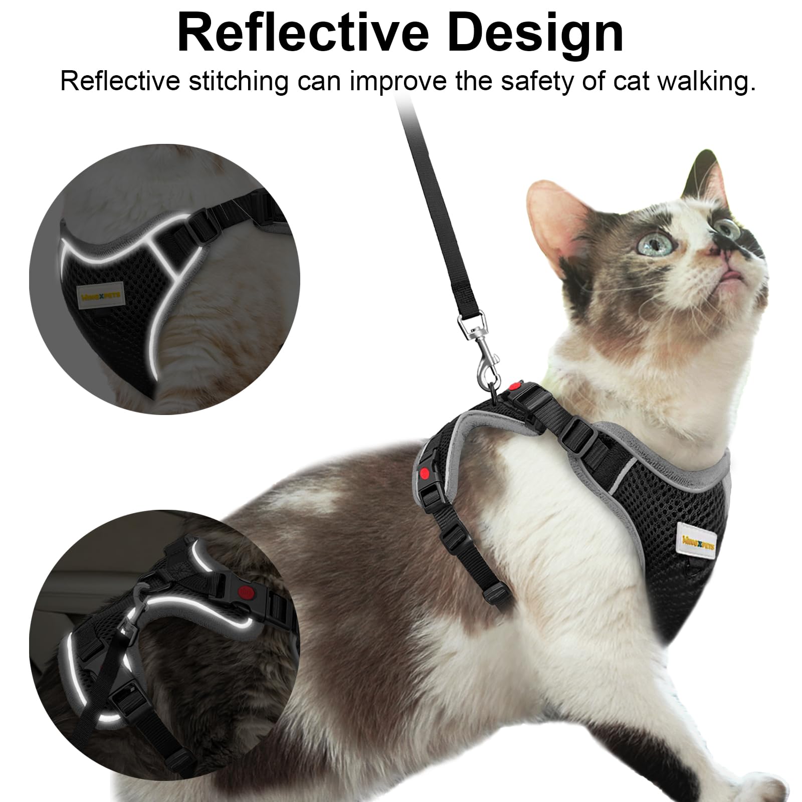 MingXpets adjustable sizes XXS-XS-S, snug fit reduces slipping for small to large cats.