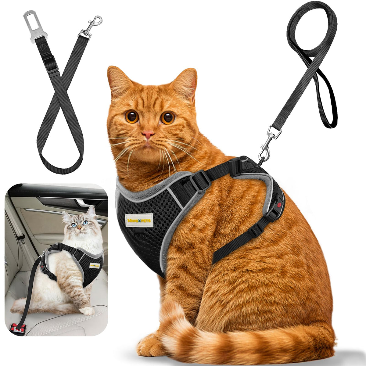 MingXpets cat harness breathable vest shows cooling air mesh for all-day comfort.