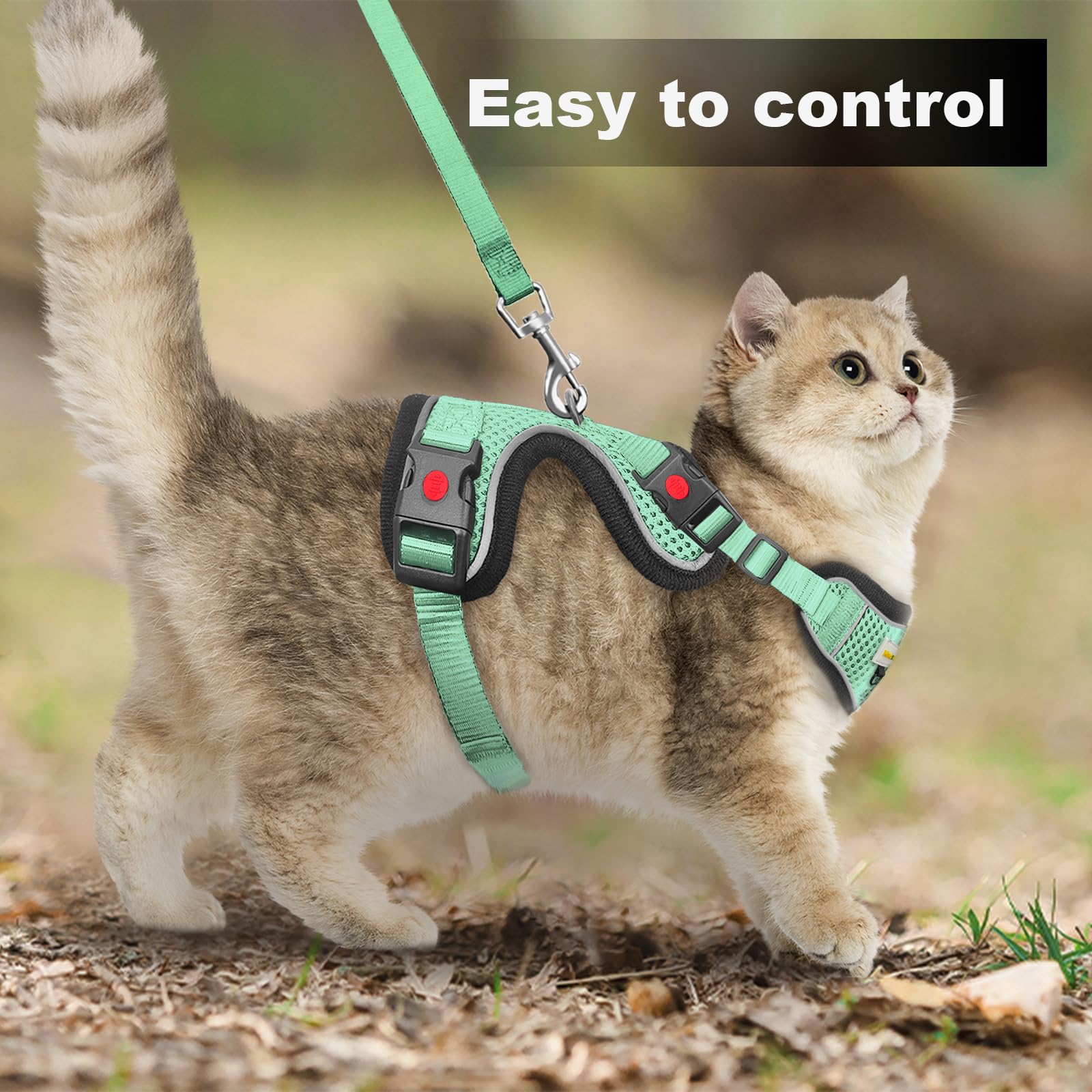 MingXpets cat harness size adjustment green showcases multiple sizes for snug fit