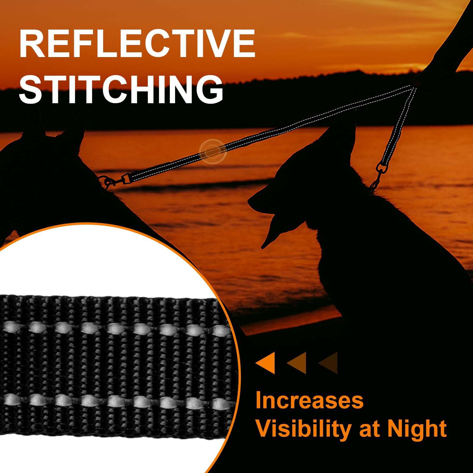 MingXpets double dog leash offers adjustable lengths for each dog.