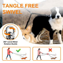 MingXpets double dog leash features reflective stitching for safer night walks.