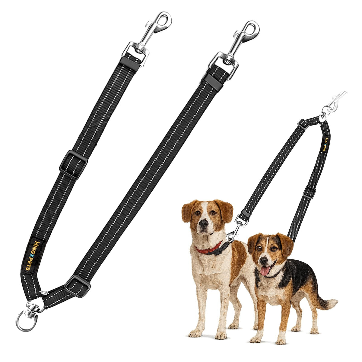 MingXpets double dog leash with swivel buckle keeps walks smooth and tangle-free.