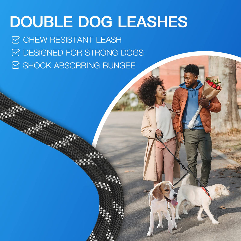MingXpets dual dog leash showing tangle-free design for smooth two-dog walking.