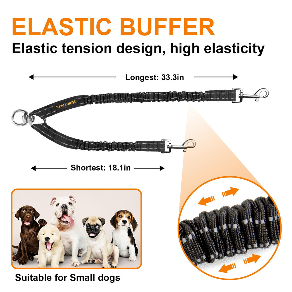 MingXpets two-dog leash coupler attachment for effortless control of two dogs.