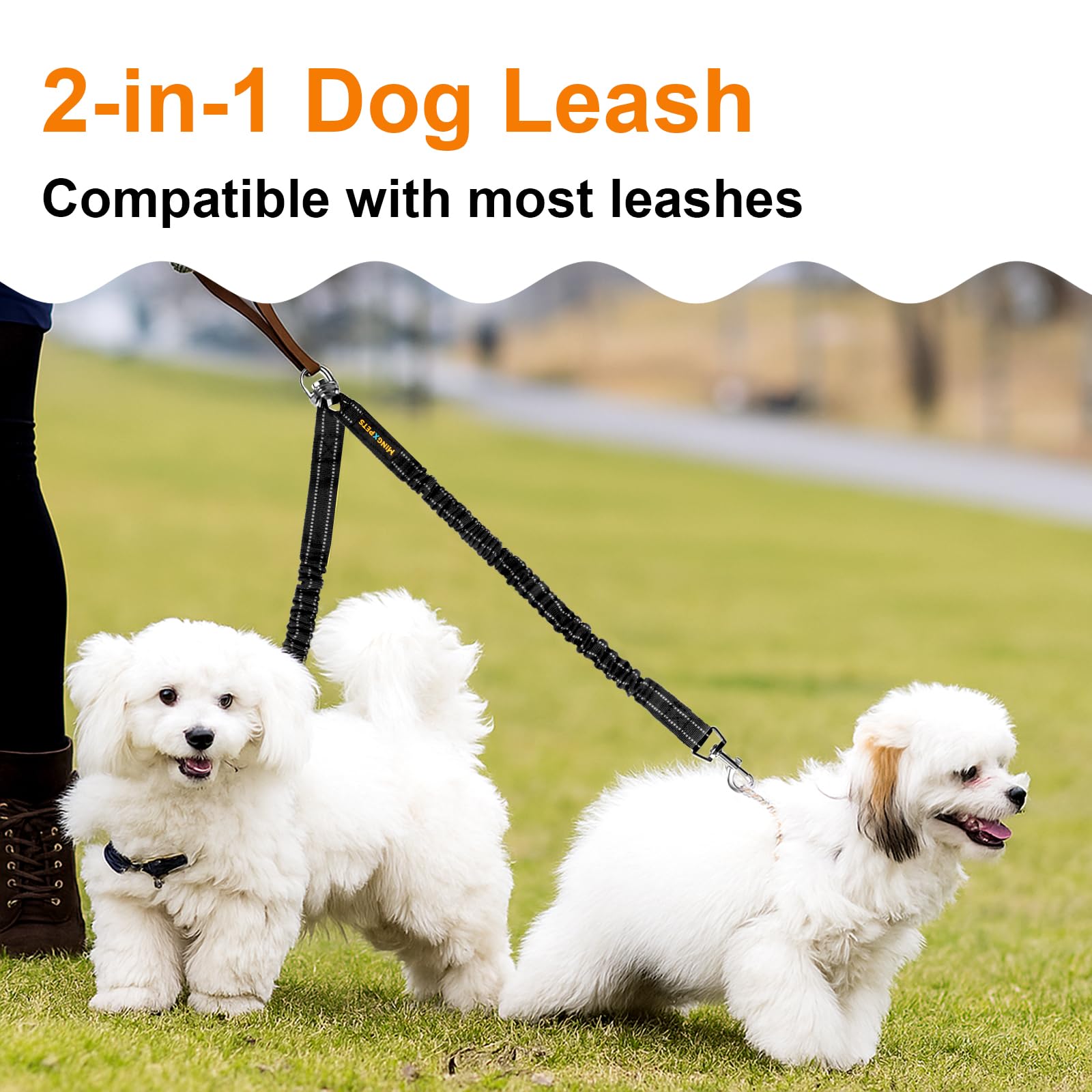 MingXpets two-dog leash durable metal hardware for long-lasting reliability.