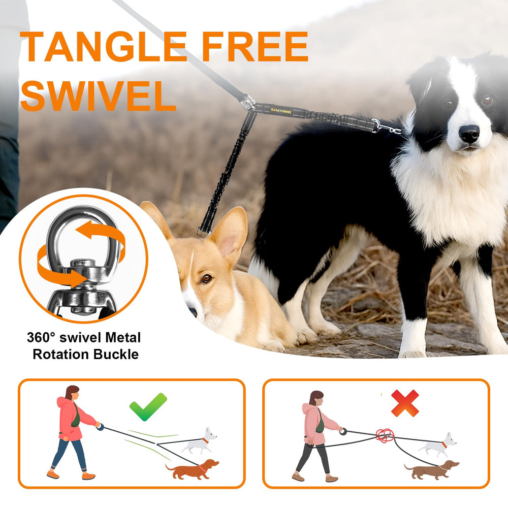 MingXpets two-dog leash elastic bungee rope absorbs shocks for comfortable walks.