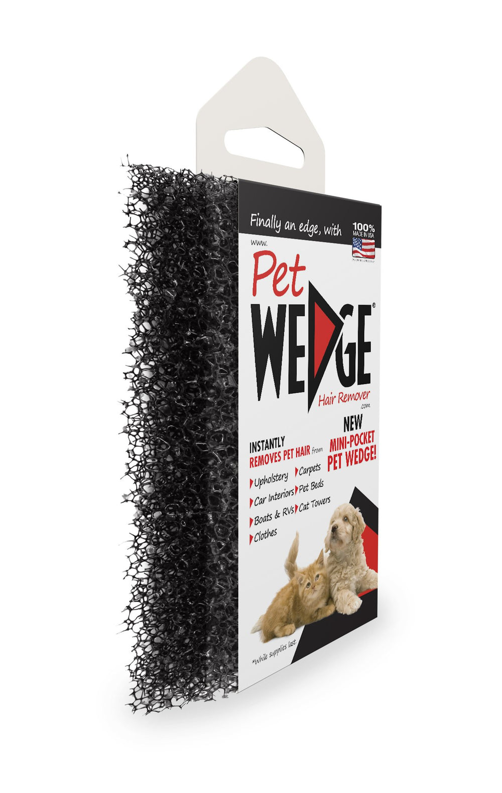 Mini-Pocket Pet Wedge compact, reusable wipe-clean design.