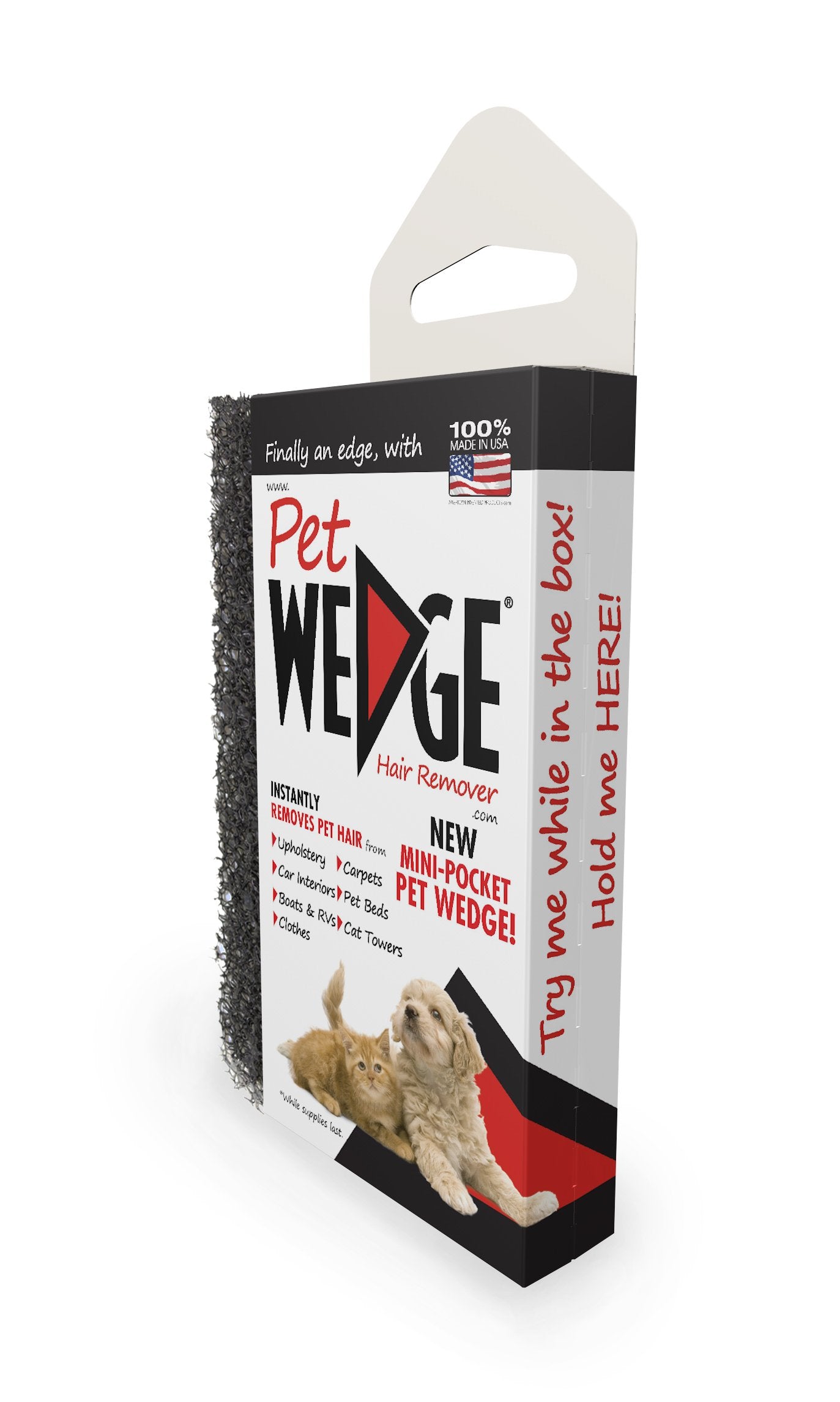 Mini-Pocket Pet Wedge in use for quick on-the-go fur pickup.