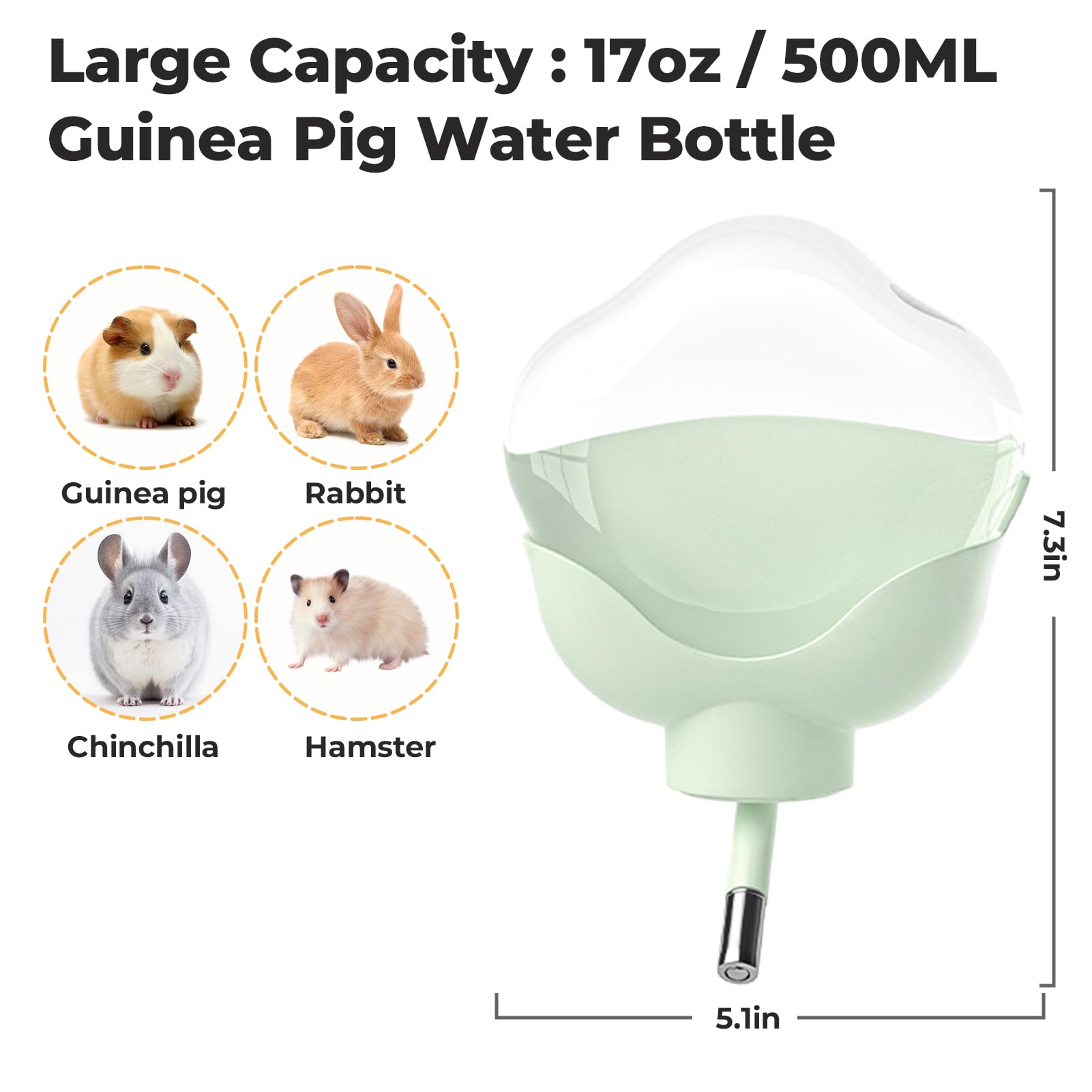 Mini&MoE rabbit water dispenser flat-back design fits most cages and saves space.
