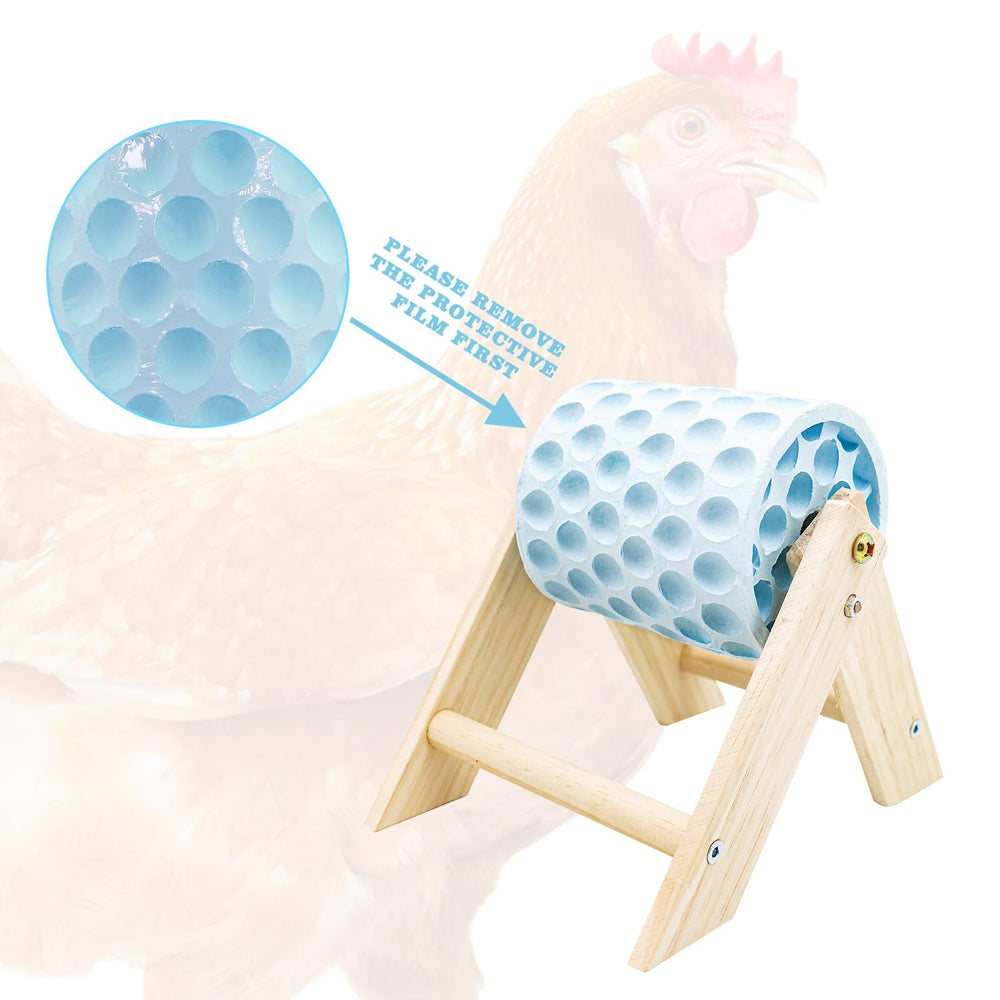 MinrzPet enrichment toy for poultry supports natural pecking and scratching behaviors in coop environments.
