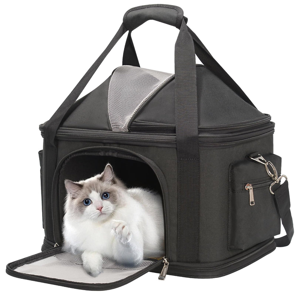 Minsong pet carrier soft-sided travel tote black front view for stylish pet transport