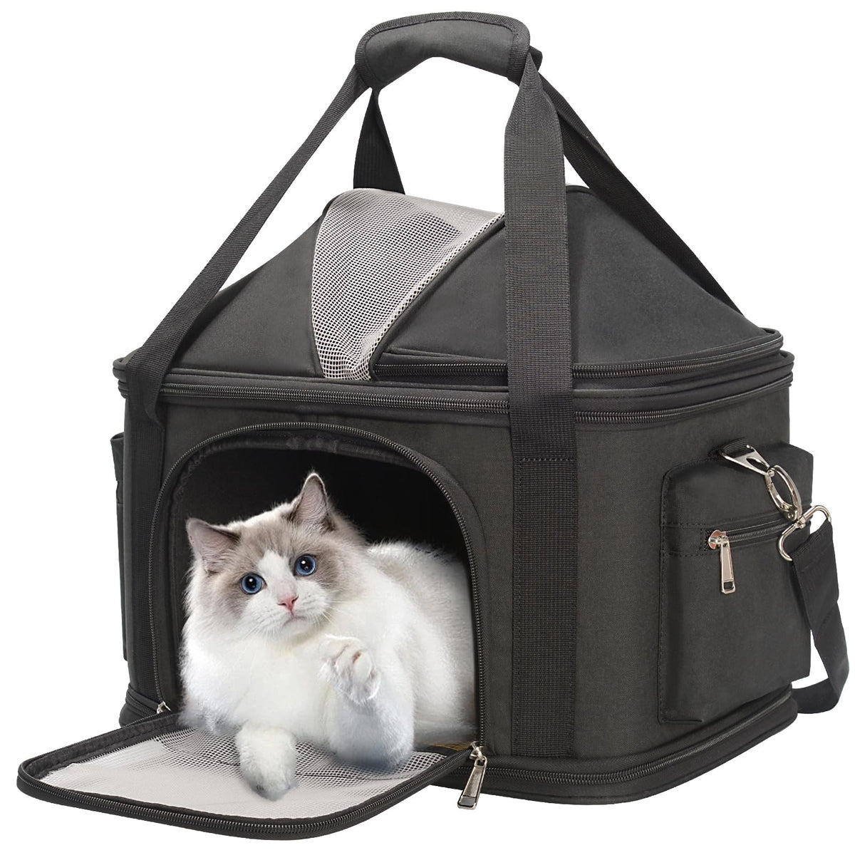 Minsong pet carrier soft-sided travel tote black front view for stylish pet transport