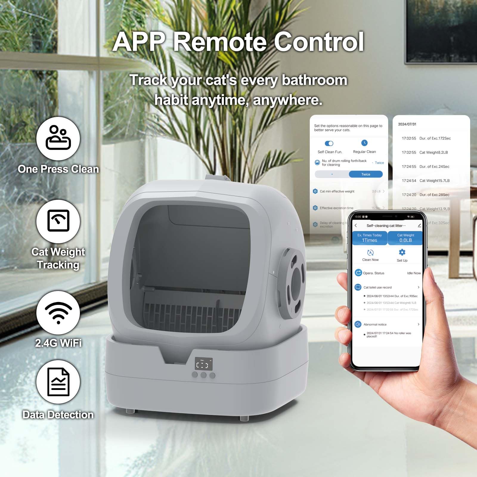 Mintakawa app-control weight-monitoring display shows real-time cat data