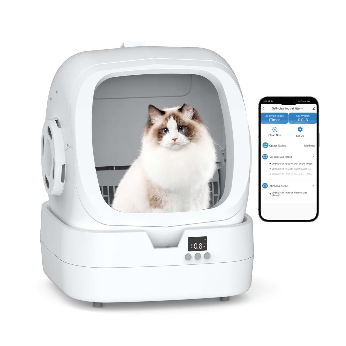 Mintakawa automatic cat litter box front view highlights quiet operation for serene homes