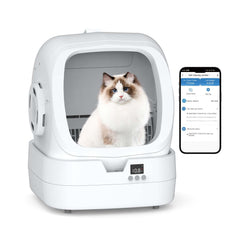 Mintakawa automatic cat litter box front view highlights quiet operation for serene homes
