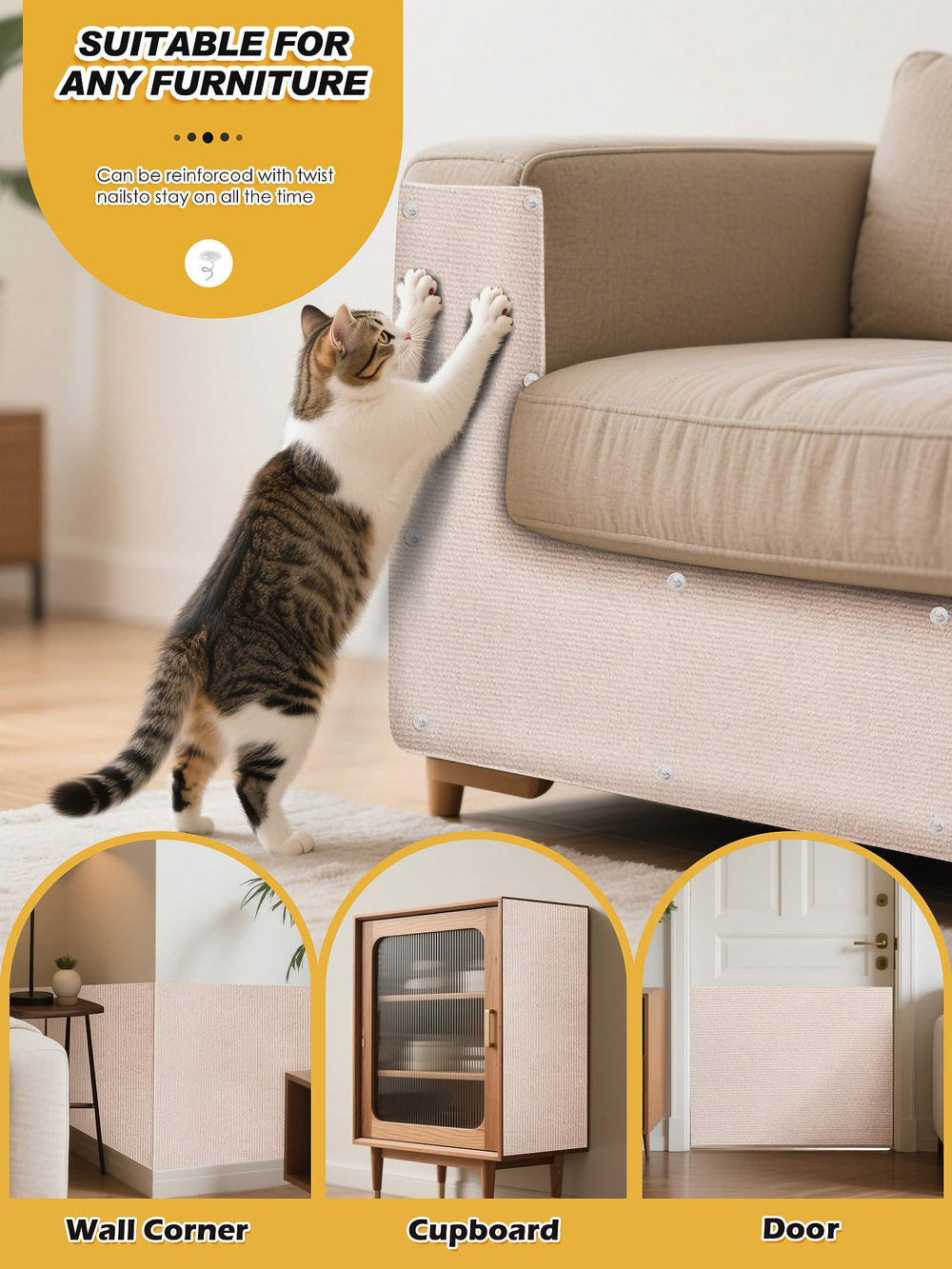 Minyii cat scratch mat offers easy peel-and-stick installation for secure placement.