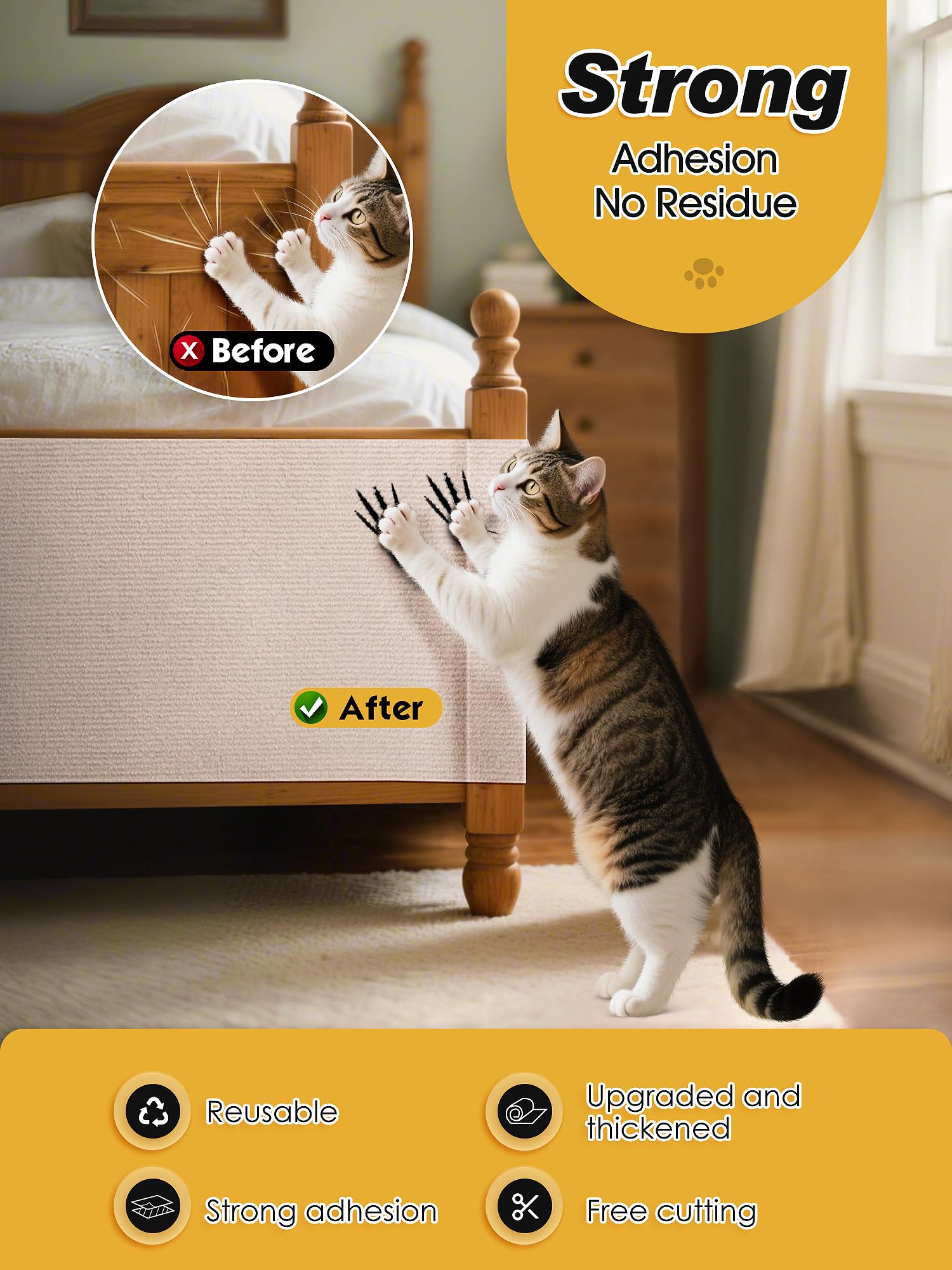 Minyii scratch mat uses eco-friendly adhesive for cleaner, safer mounting.