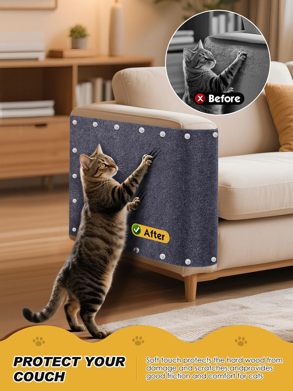 Minyii scratch mat trimmed to fit curved furniture edges.