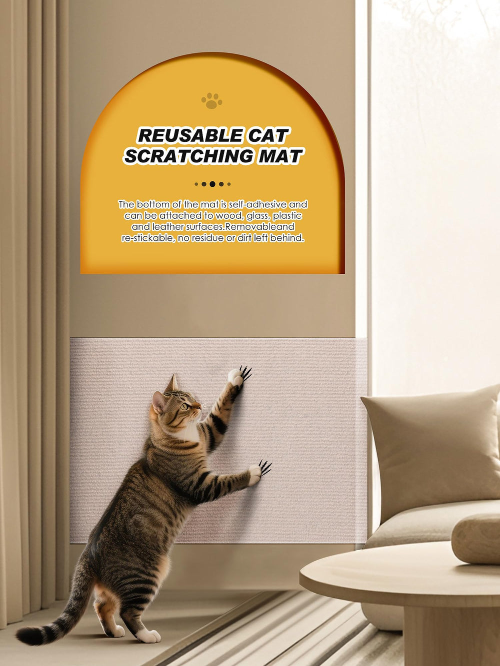 Minyii cat scratch mat suits cat trees, walls, and sofas for versatile use.