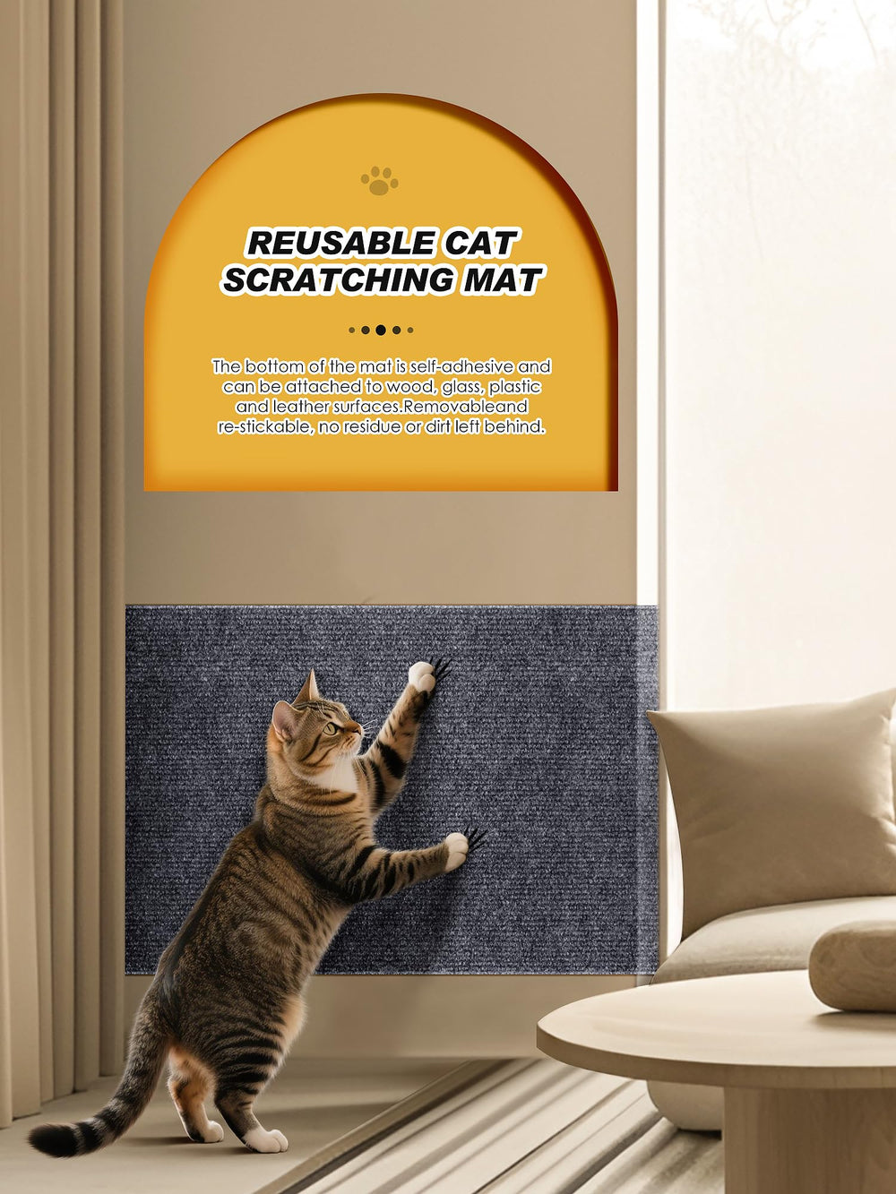 Minyii mat adapts to cat trees, walls, and sofas for versatile coverage.