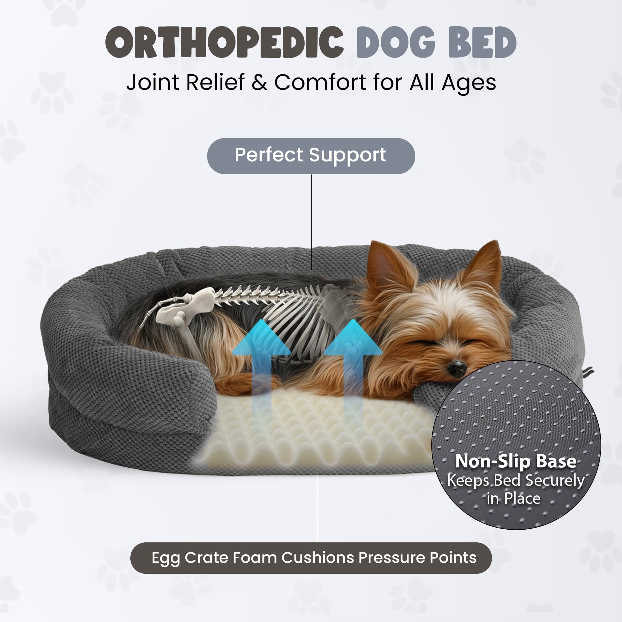 Miorun dog bed non-slip base stabilizing on slick floors
