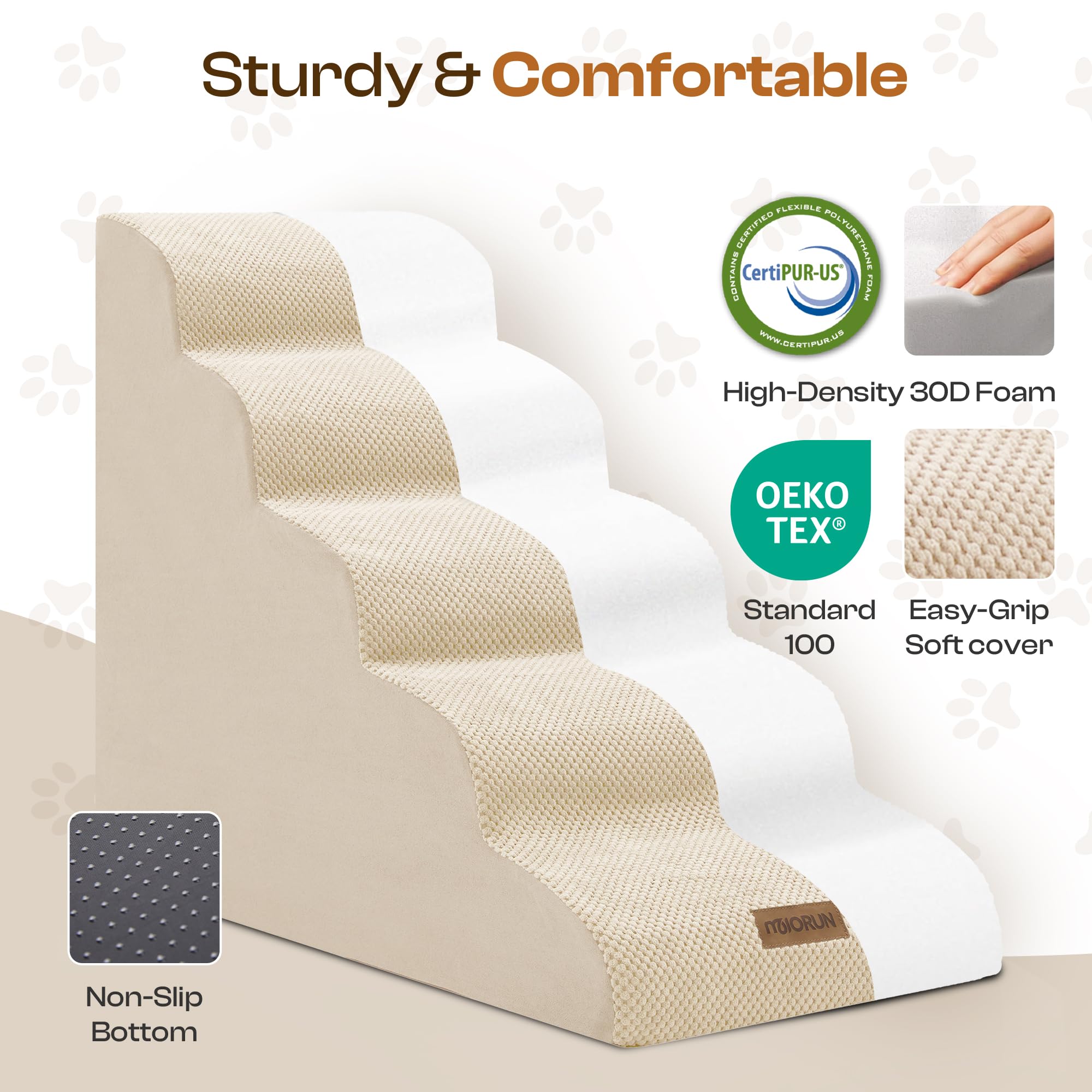Miorun dog stairs five-step treads offer gentle ascent for joints.