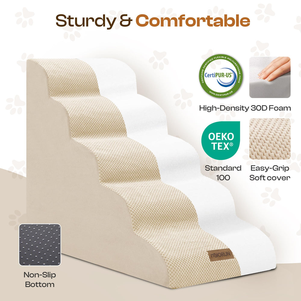 Miorun dog stairs five-step treads offer gentle ascent for joints.