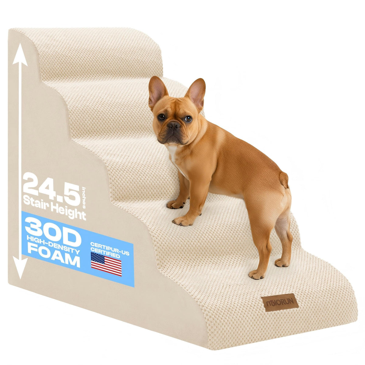 Miorun dog stairs extra tall 24.5in height helps dogs reach high beds safely.