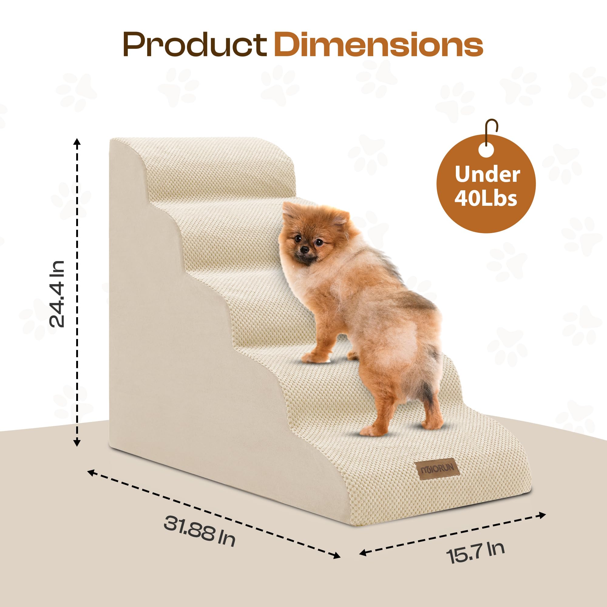 Miorun dog stairs foam-core 30D supports up to 40 lb.