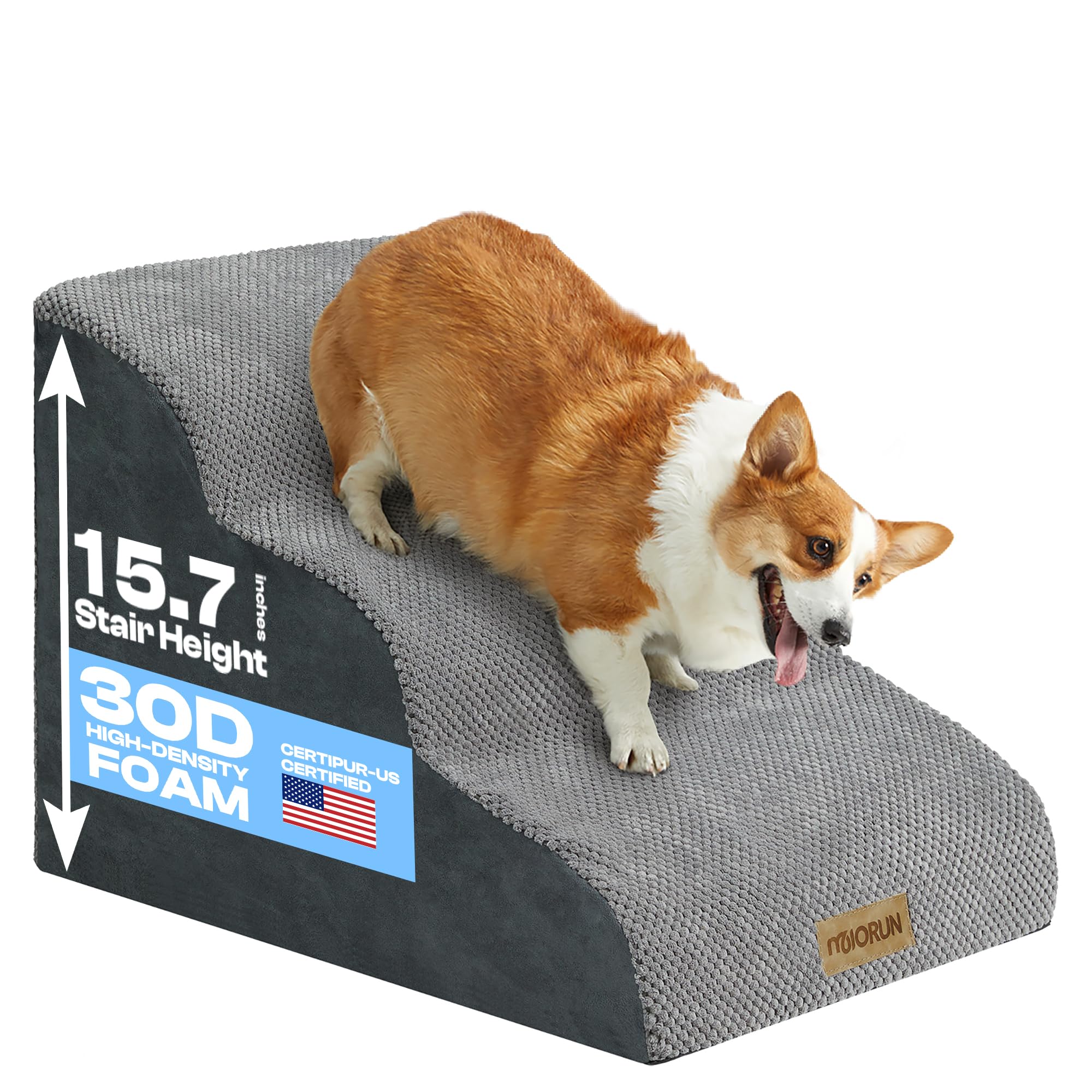 Miorun dog stairs foam-steps offer gentle climb to bed for small to medium pets.