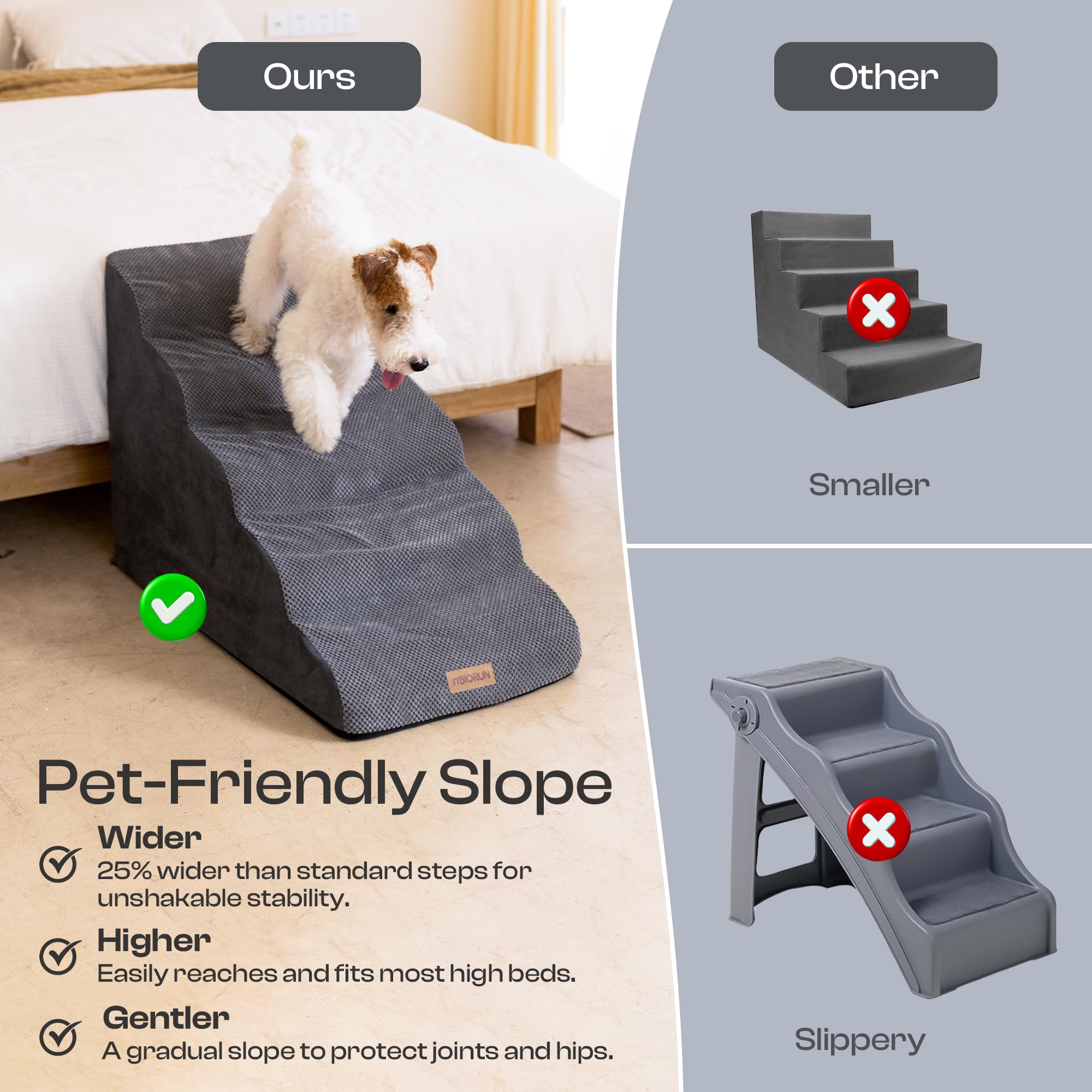 Miorun dog stairs moveable handle for convenient relocation.